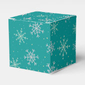 Handbeschilderd wit & Aqua Snowflakes op Blauwgroe Bedankdoosjes (Voorkant Zijde)