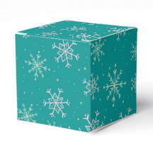 Handbeschilderd wit & Aqua Snowflakes op Blauwgroe