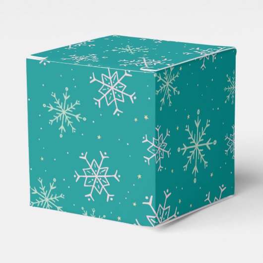 Handbeschilderd wit & Aqua Snowflakes op Blauwgroe Bedankdoosjes (Voorkant Zijde)