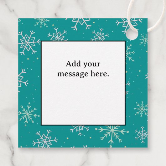 Handbeschilderd wit & Aqua Snowflakes op Blauwgroe Bedankjes Labels (Achterkant)