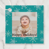 Handbeschilderd wit & Aqua Snowflakes op Blauwgroe Bedankjes Labels (Voorkant)