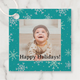 Handbeschilderd wit & Aqua Snowflakes op Blauwgroe Bedankjes Labels