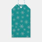 Handbeschilderd wit & Aqua Snowflakes op Blauwgroe Cadeaulabel (Voorkant)
