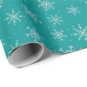 Handbeschilderd wit & Aqua Snowflakes op Blauwgroe Cadeaupapier (Rol Hoek)