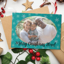 Handbeschilderd wit & Aqua Snowflakes op Blauwgroe