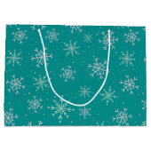 Handbeschilderd wit & Aqua Snowflakes op Blauwgroe Groot Cadeauzakje (Achterkant)