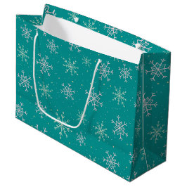 Handbeschilderd wit & Aqua Snowflakes op Blauwgroe Groot Cadeauzakje