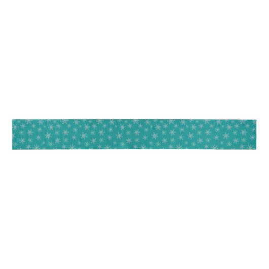 Handbeschilderd wit & Aqua Snowflakes op Blauwgroe Grosgrain Lint (Voorkant)