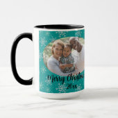 Handbeschilderd wit & Aqua Snowflakes op Blauwgroe Mok (Links)