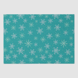 Handbeschilderd wit & Aqua Snowflakes op Blauwgroe Tissuepapier
