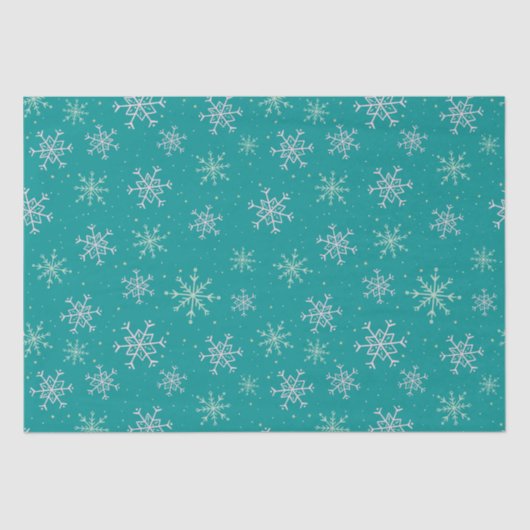 Handbeschilderd wit & Aqua Snowflakes op Blauwgroe Tissuepapier (Voorkant)
