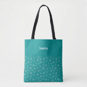 Handbeschilderd wit & Aqua Snowflakes op Blauwgroe Tote Bag (Voorkant)