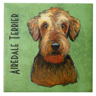 Handbeschilderde Airedale Terrier Tegeltje