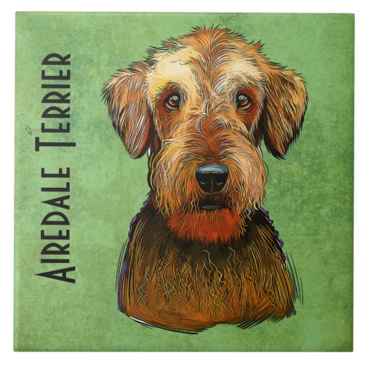 Handbeschilderde Airedale Terrier Tegeltje (Voorkant)