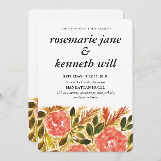 Handbeschilderde bloemen Weddenschap Kaart (Voorkant / Achterkant)