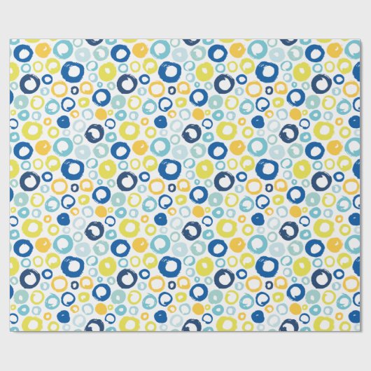 Handbeschilderde cirkels in blauw en geel cadeaupapier (Vlak)