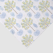 Handbeschilderde citroenboom in blauw wit gemberpo tissuepapier (Detail)