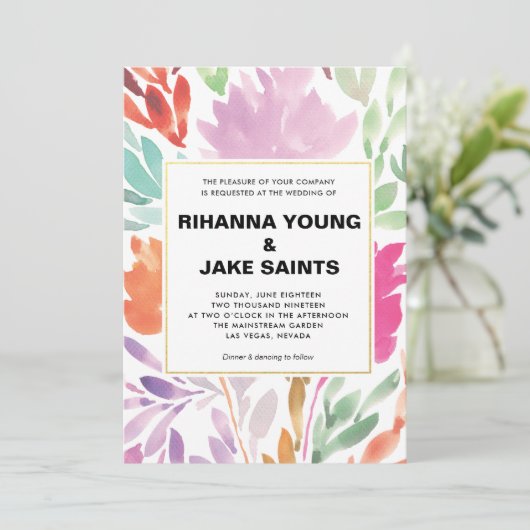 Handbeschilderde Flowers Wedding Uitnodiging (Staand voorkant)