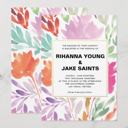 Handbeschilderde Flowers Wedding Uitnodiging (Voorkant / Achterkant)