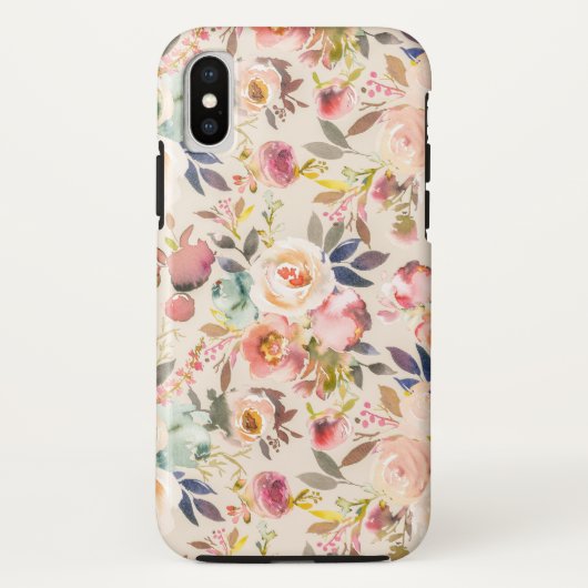 Handbeschilderde ivoor roze bruine waterverf bloem Case-Mate iPhone case (Achterkant)