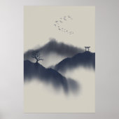 Handbeschilderde japanse wandkunst in de bergen poster (Voorkant)