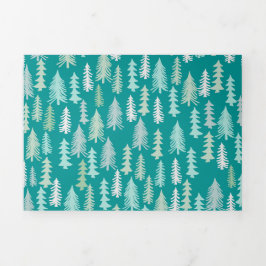 Handbeschilderde kerstbomen Aqua White Blue Blauwg Drieluik Wenskaart