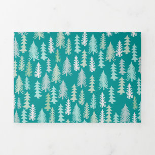 Handbeschilderde kerstbomen Aqua White Blue Blauwg Drieluik Wenskaart
