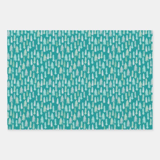 Handbeschilderde kerstbomen Aqua White Blue Blauwg Inpakpapier Vel (Voorkant 3)