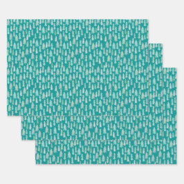 Handbeschilderde kerstbomen Aqua White Blue Blauwg Inpakpapier Vel
