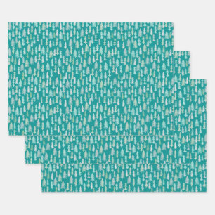 Handbeschilderde kerstbomen Aqua White Blue Blauwg Inpakpapier Vel