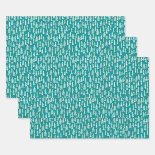 Handbeschilderde kerstbomen Aqua White Blue Blauwg Inpakpapier Vel (Set)