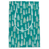 Handbeschilderde kerstbomen Aqua White Blue Blauwg Medium Cadeauzakje (Voorkant)