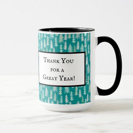 Handbeschilderde kerstbomen Aqua White Blue Blauwg Mok (Rechts)