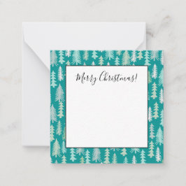 Handbeschilderde kerstbomen Aqua White Blue Blauwg Notitiekaartje