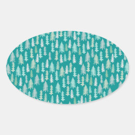 Handbeschilderde kerstbomen Aqua White Blue Blauwg Ovale Sticker