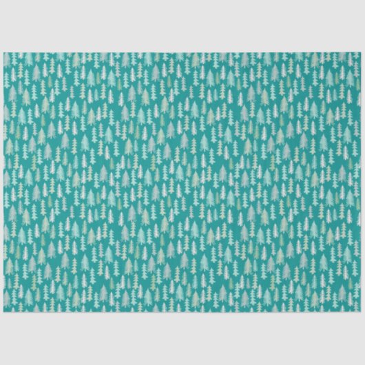 Handbeschilderde kerstbomen Aqua White Blue Blauwg Tissuepapier (Voorkant)