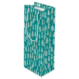 Handbeschilderde kerstbomen Aqua White Blue Blauwg Wijn Cadeautas