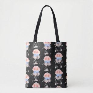 Handbeschilderde kwallen, levendig  patroon. tote bag