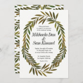 Handbeschilderde Leaves Wedding Invitation Kaart (Voorkant / Achterkant)