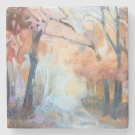 Handbeschilderde moderne oranje geelbruine bomen stenen onderzetter