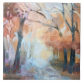 Handbeschilderde moderne oranje geelbruine bomen tegeltje (Voorkant)