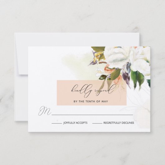 Handbeschilderde oliesbloemen RSVP in perzikkleuri (Voorkant)