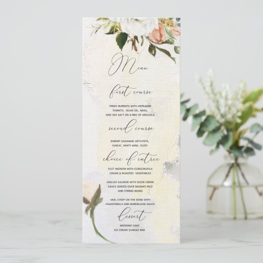 Handbeschilderde oliesbloemen Wedding Menu "Bright (Staand voorkant)