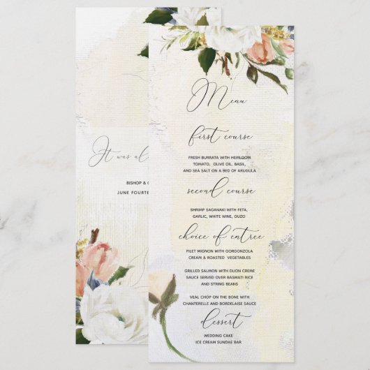 Handbeschilderde oliesbloemen Wedding Menu "Bright (Voorkant / Achterkant)