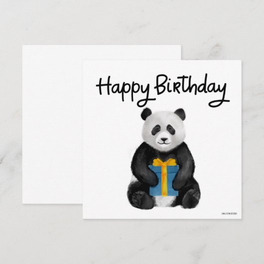 Handbeschilderde Panda Birthday Card (Voorkant / Achterkant)
