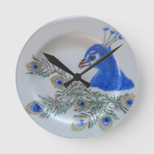 Handbeschilderde Peacock Wall Clock Ronde Klok