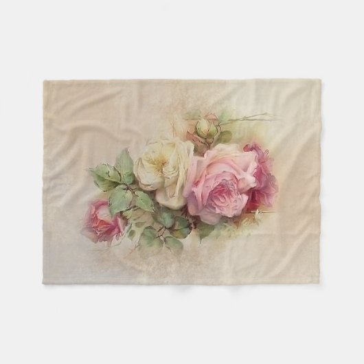 Handbeschilderde  Roze en Witte Rozen Stijl Fleece Deken (Voorkant (Horizontaal))