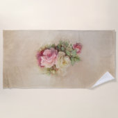 Handbeschilderde  Roze en Witte Rozen Stijl Strandlaken (Voorkant)