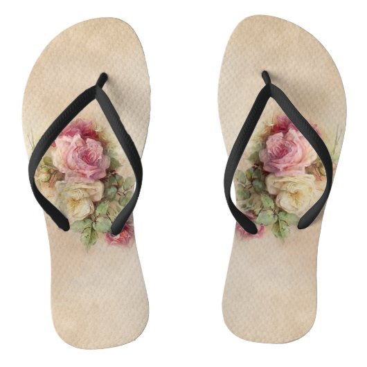 Handbeschilderde  Roze en Witte Rozen Stijl Teenslippers (Voetbed)