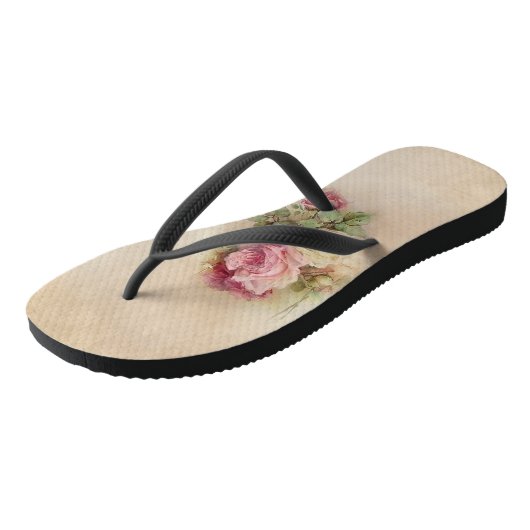 Handbeschilderde  Roze en Witte Rozen Stijl Teenslippers (Schuin)